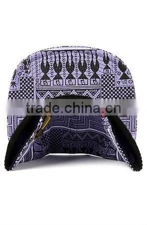 5 panel cap leather patch flat brim Aztec custom logo 5 panel cap