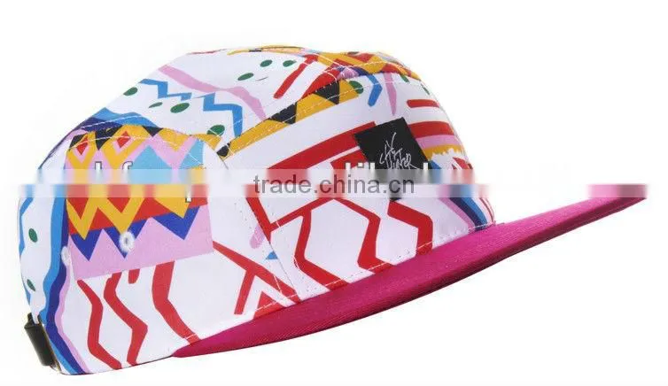 Yellow bill woven tag mens woven Aztec leather trap 5 panel hat