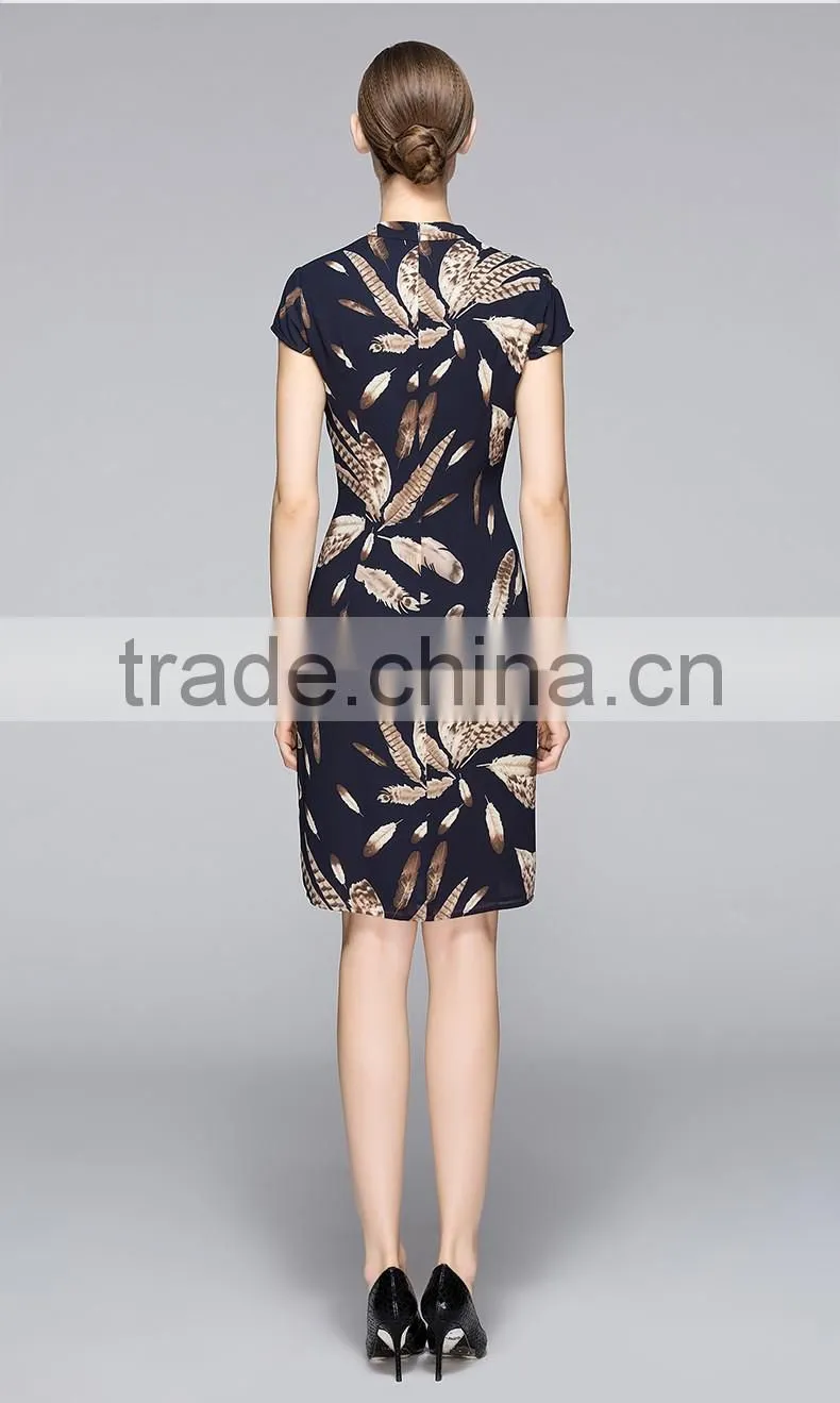 Classic Short Sleeve V Neck Slim Fit Ladies Dress