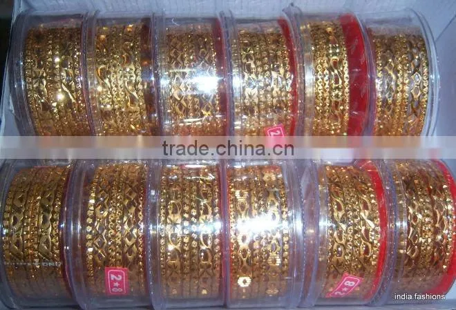 Set of 6 GOLD tone INDIAN BRACELET BANGLES KADA #D28