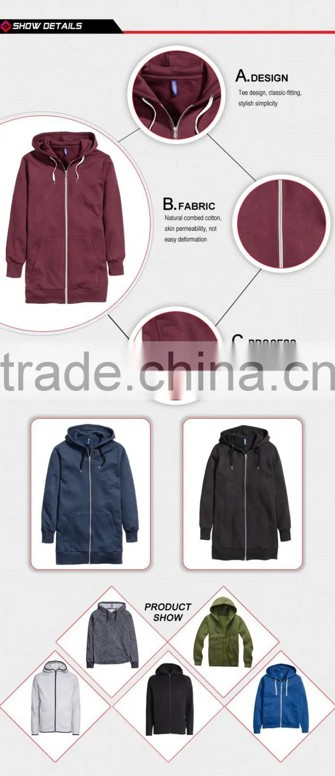 China custom made man hoody with zipper front hoodie
