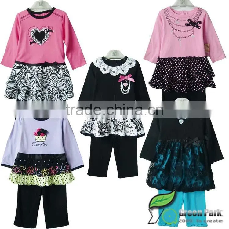 cute black white flower dress+leggings clothing sets baby outfits girls suits lace collar dress suits kids clothes