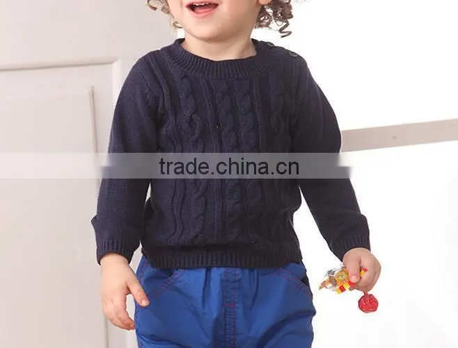 2017 latest design crew neck long sleeve kids cable knitted sweater