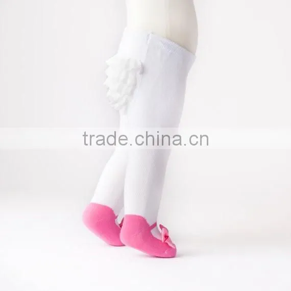 Ruffle bum baby tights with Mary Jane bow shoes bubble gum pink cotton leg warmer for baby