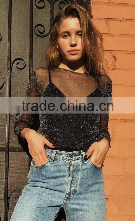 Runwaylover 111 2017 Ladies Sexy Long Sleeve Transparent Blouse