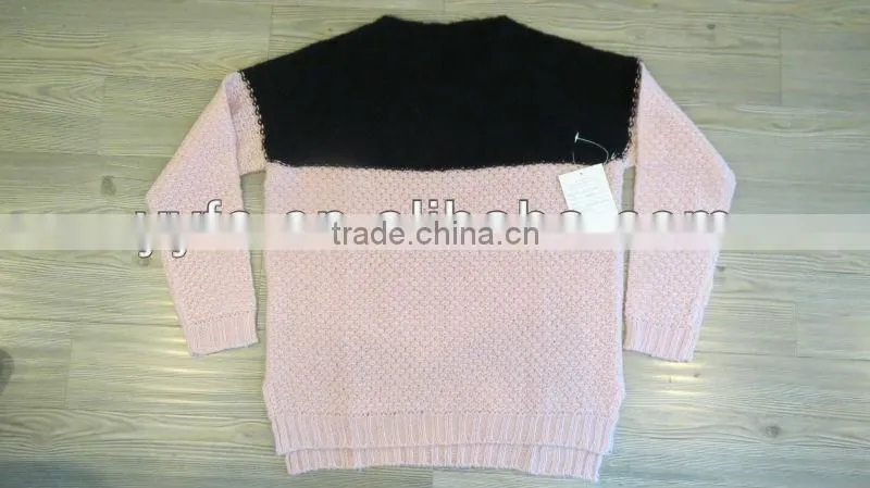 Pink yoke casual 100% acrylic pullover knitted sweater