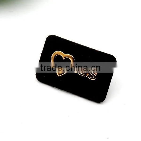 Black PU felt leather sew on patches with gold metal plates fashion clothing label for jeans/jacket PLB-008