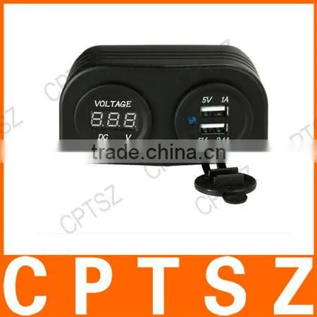 2 USB Socket + Digital LED Voltmeter Socket + Two Hole Tent Base for Car Truck Motorcycle Boat for ATV