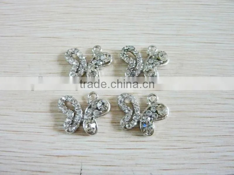 2014 New Hot fashion charm 316L Surgical Stainless Steel butterfly shaped gem clear stone dangle pendant