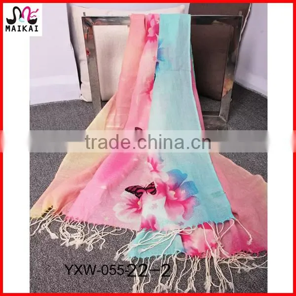 Bright floral print woven wool ethiopian scarf