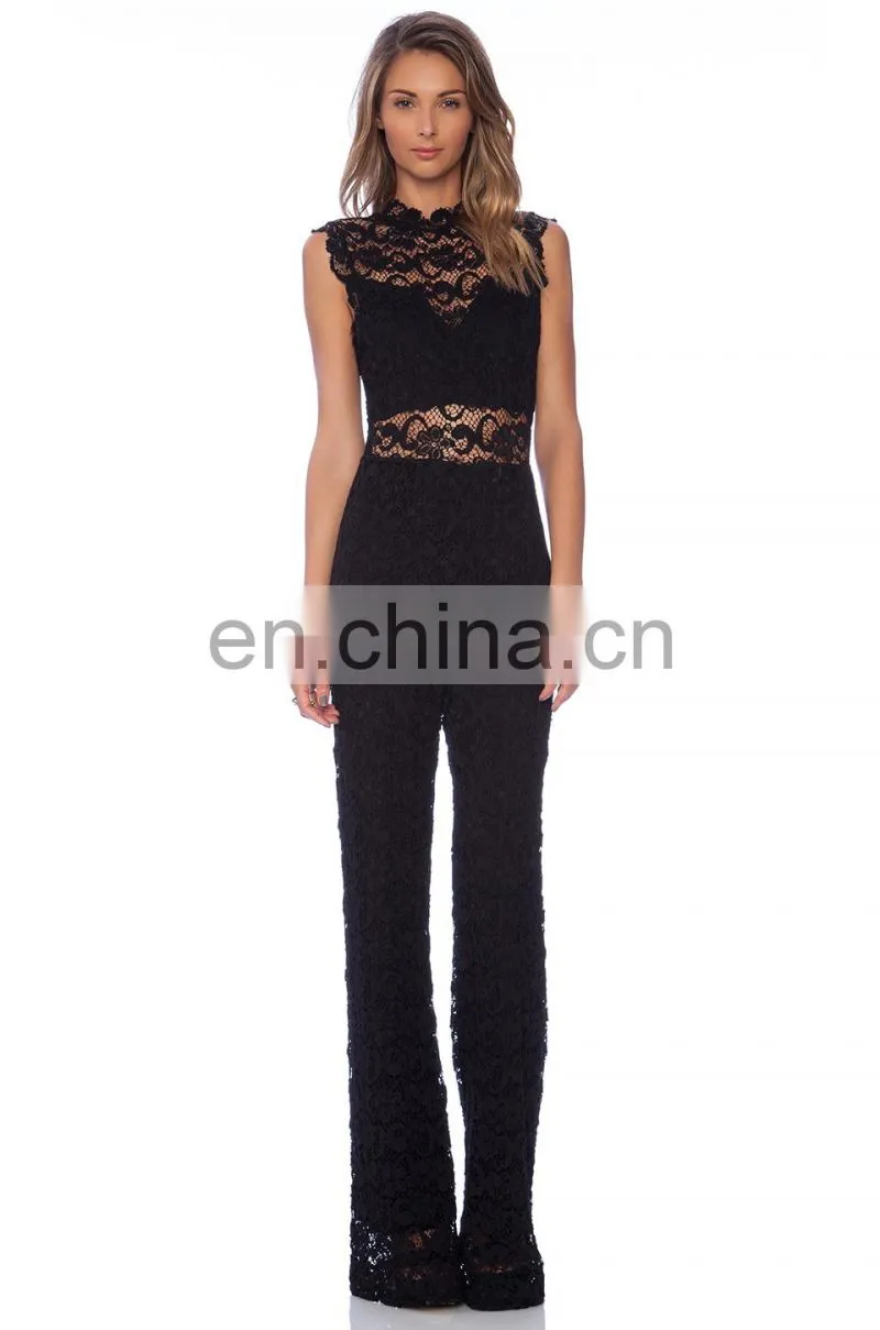 Black Sleeveless Sexy Lace Jumpsuits