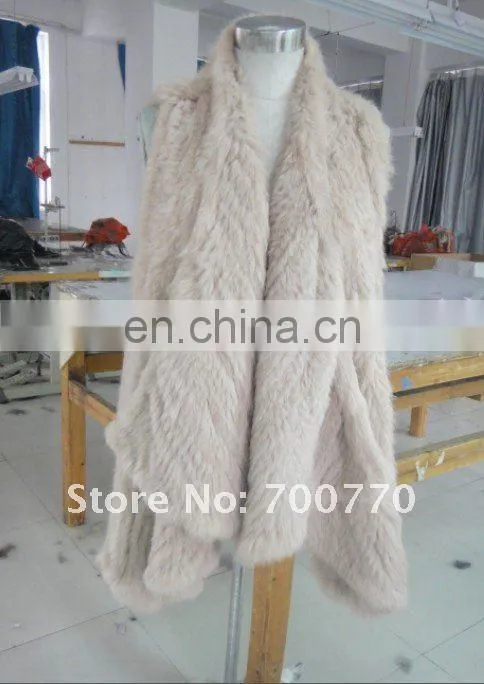 Rabbit Fur Hand Knitted Vest With Open Front And Peaked Hem 2012 New Hand Knitted Style Fashion Women Gilet STY.NO.3053-1