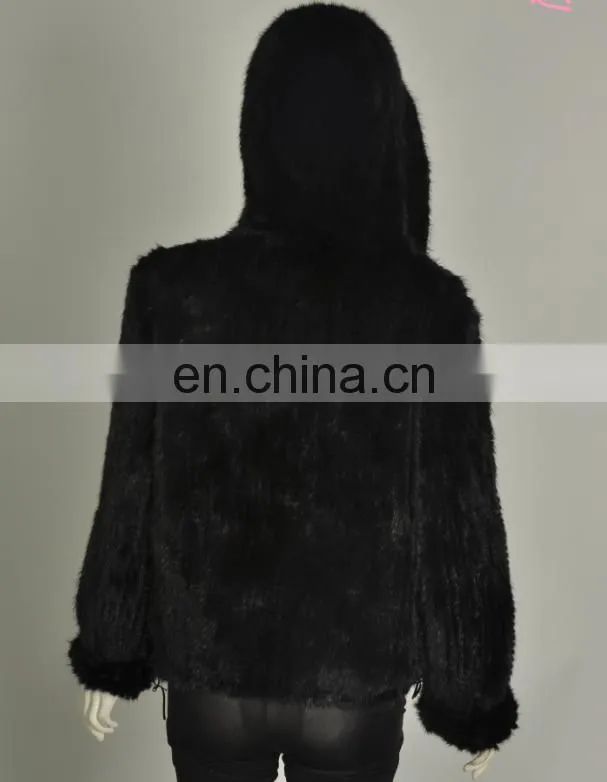 Knitted mink fur coat with hood North American Canada style Bomber jacket