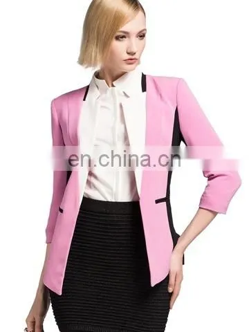 High Quality Women Blazer Formal Blazer ,Color Stitching Female Suit Collar 7 Minutes Of sleeve Cultivate One