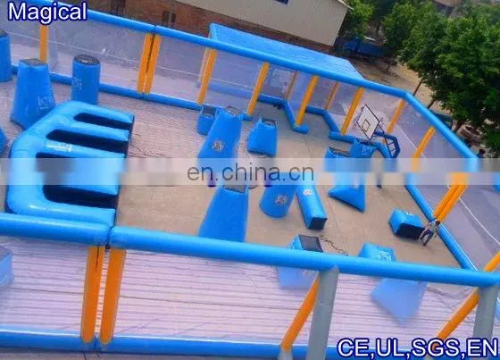 light blue inflatable paintball arena