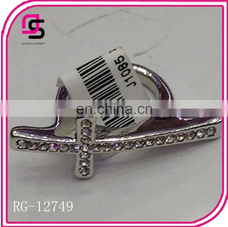 Fashion alloy cross ring with rhinestone