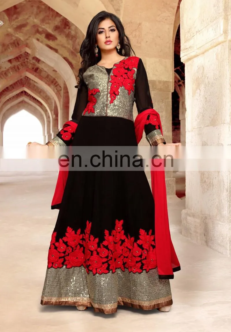 Peach Colored Georgette Anarkali Suit.