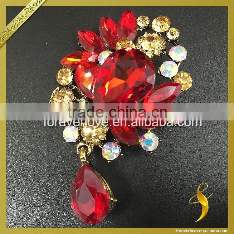 Crystal shoe brooches vintage red rhinestone brooches for shoes FB-081