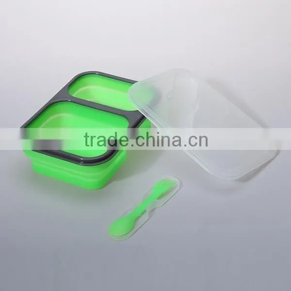 Silicone+PP The large capacity plastic students lunch box with spoon