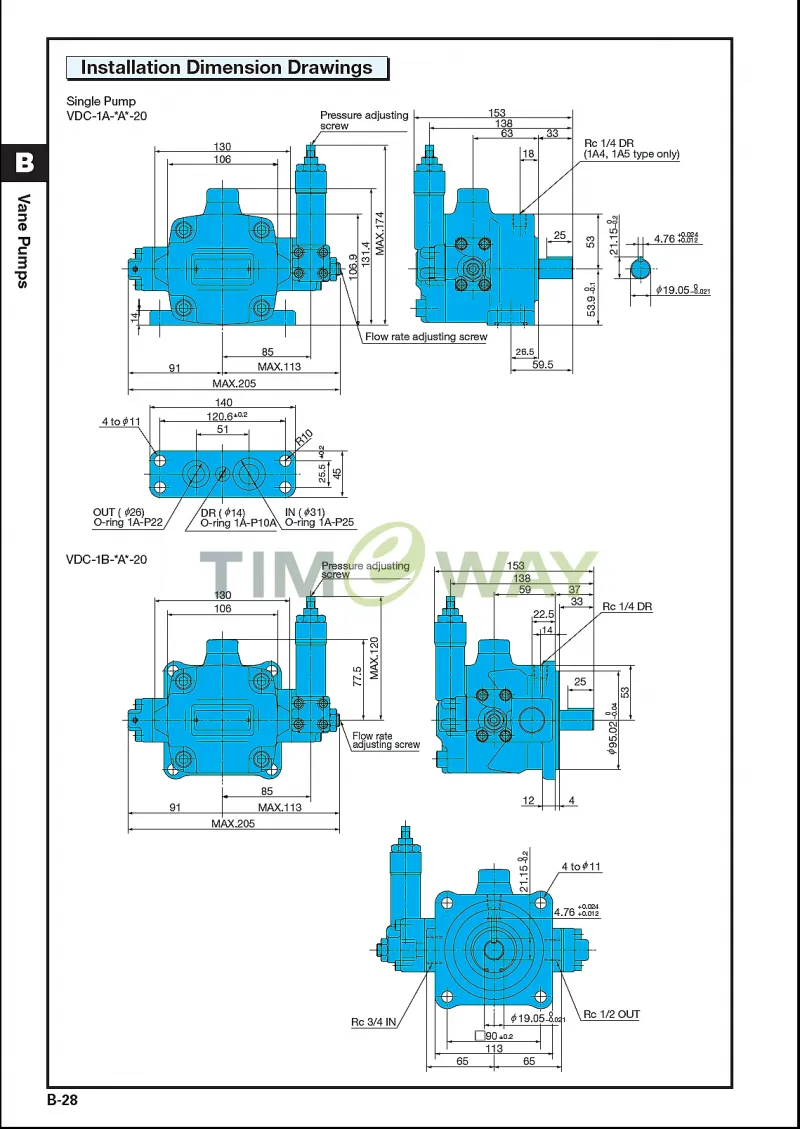 TIMEWAY Hydraulic Pump VDC-1A-F40D-20 High Pressure Variable Displacement Vane Pump Replacement for TAIWAN EALY
