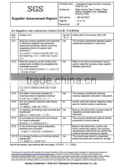 SGS-supplier/sub-contractors control