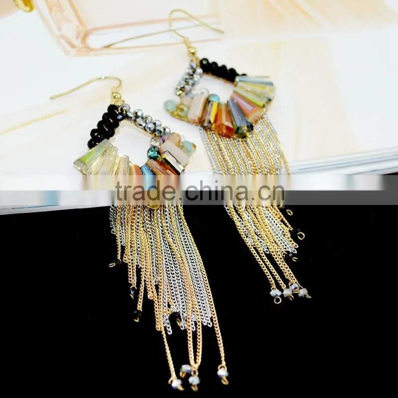 2015 fashion handmade crystal beaded tassel earrings for beautiful women wholesale