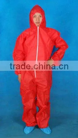 Disposable coverall Protective safety overall red blue with hood zipper in front