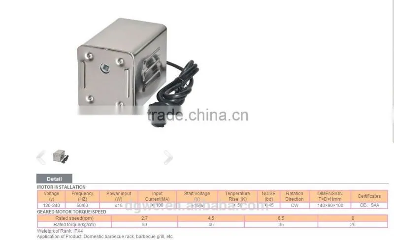 automatically heavy duty spit roaster 15w 30w stainless steel motor with CSA CE cartificated