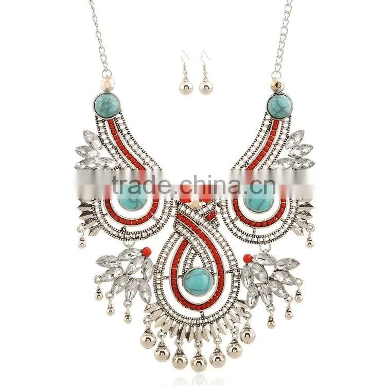 Women Jewelry Set Vintage Boho Turquoise Tassel Pendant Jewelry Sets