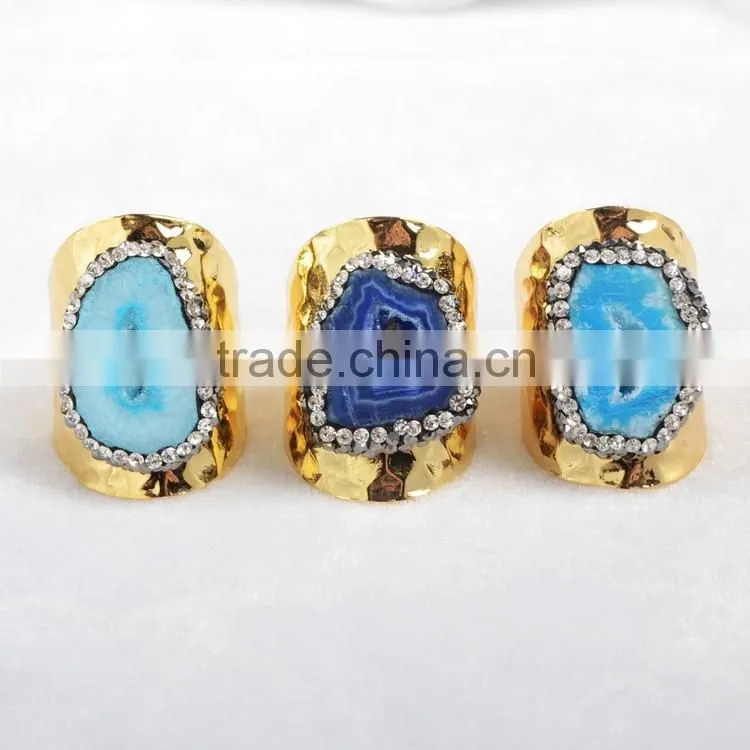 Wholesale Crystal Rhinestone Paved Gemstone Rings Adjustable Size oval shape gemstone rings