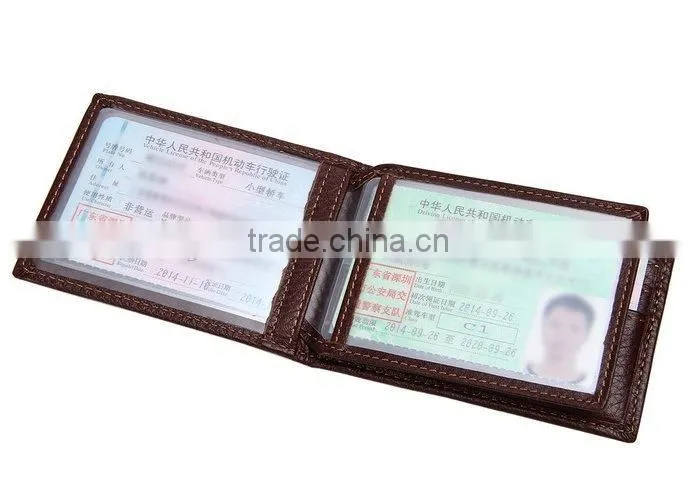 Men's Card Case Genuine Leather Brown Driver License Holder