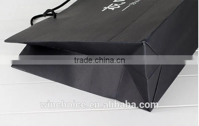 black cardboard bag ,shopping promotion bag , hot silver craft printing, cotton handle