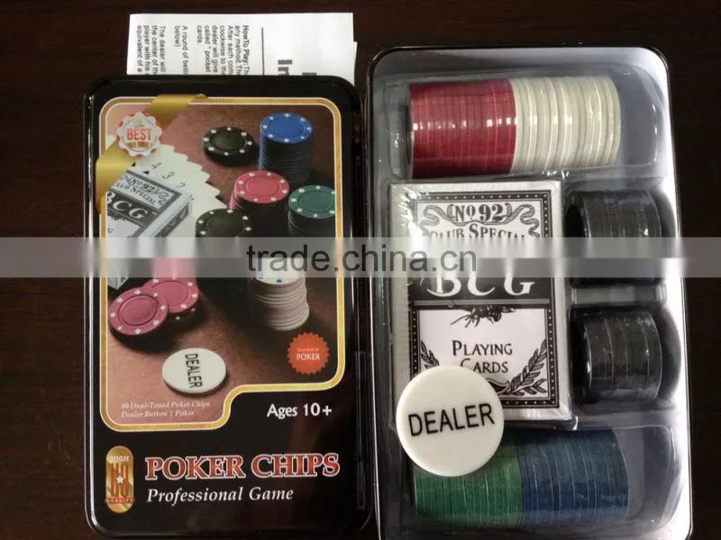 Poker Chips in inside white tin box/ NO Window