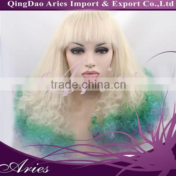 2015 New fashion 100% synthetic kinky curly lace front wig for black women