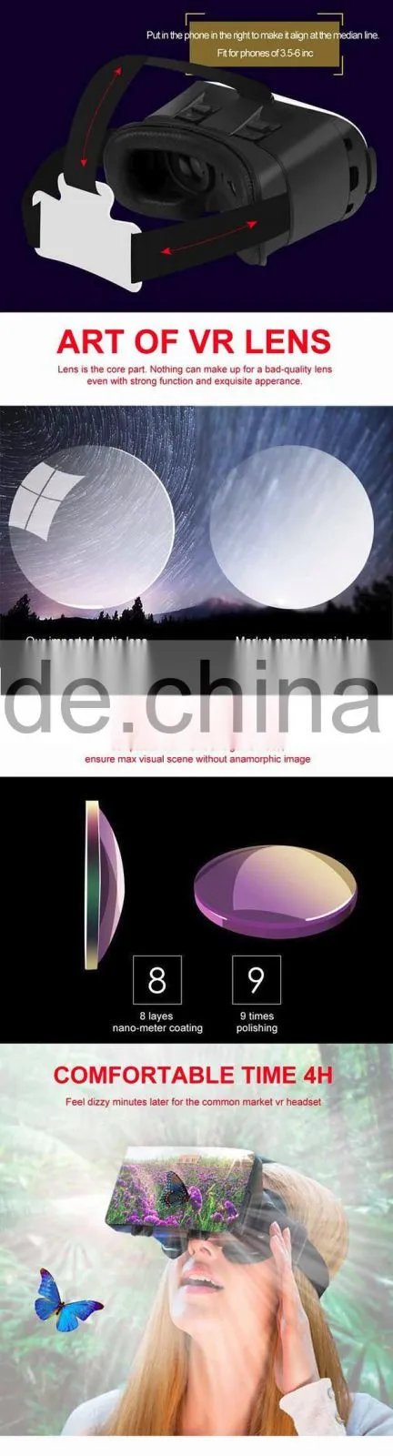 Virtual Reality 3D VR Glassess Compatible with 3.5-6inch Smartphone