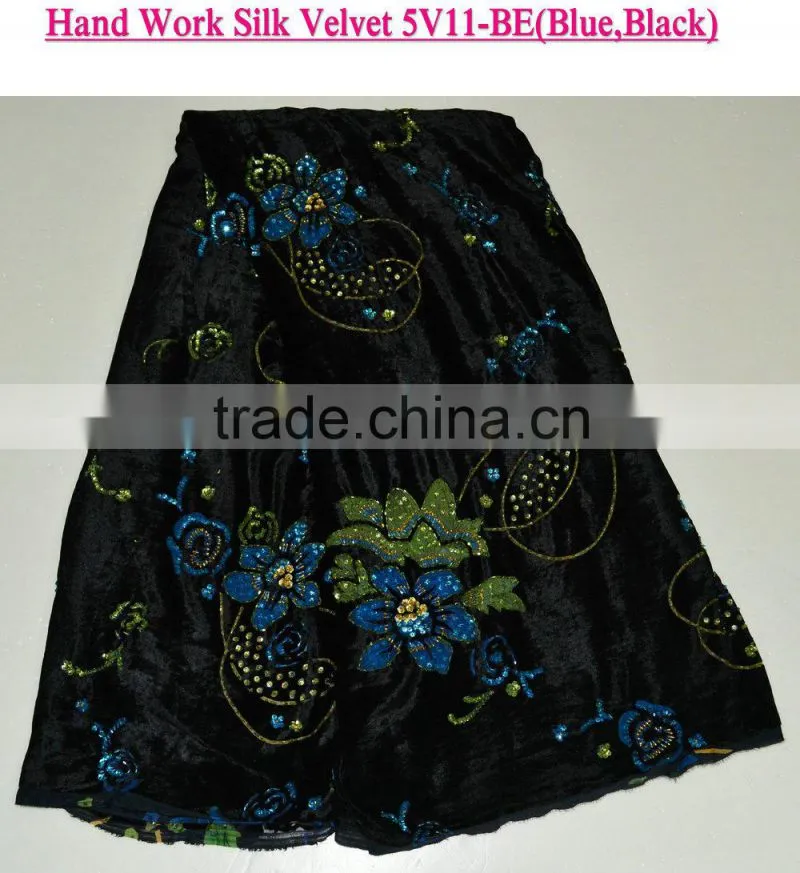 Elegant style high quality flower embroidery velvet lace fabrics wholesale
