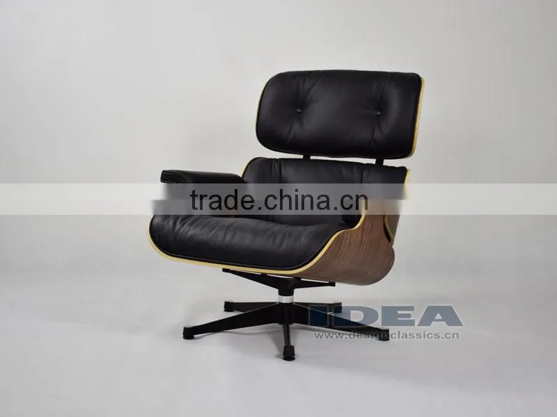 Replica Charles Lounge Chair and Ottoman Walnut Shell Black Leather