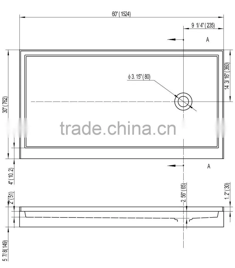 cupc 3 side aclove tile flange shower base,full sizes of shower base,tray