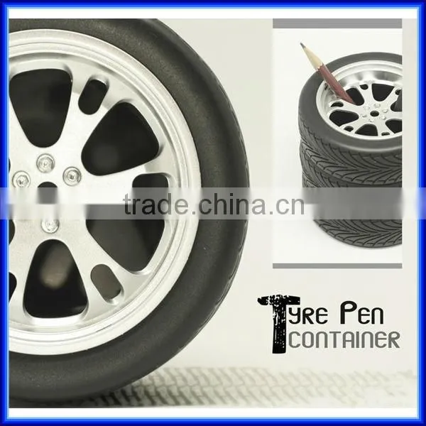 Hot sell black color resin school tire pen holder/office tyre pen container
