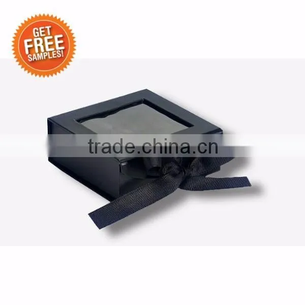 Flat foldable luxury paper packaging boxes with ribbon