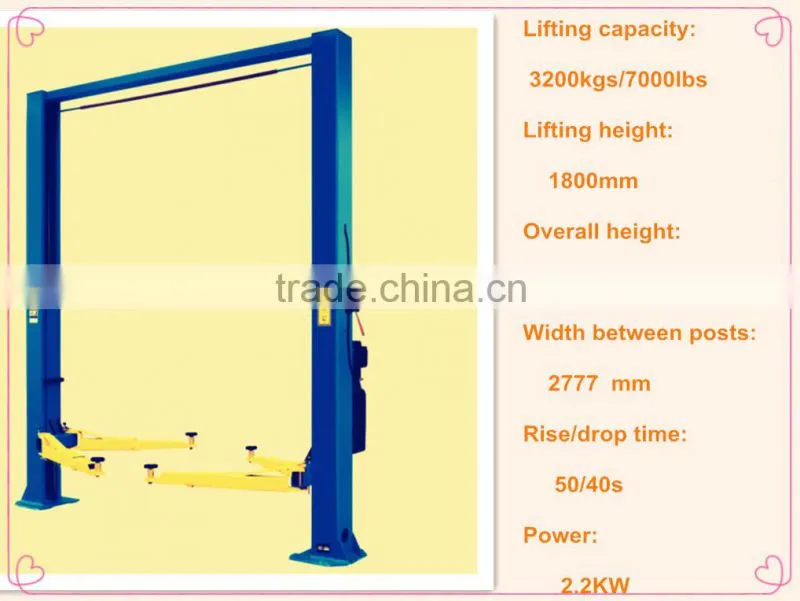 two post car lift, clear floor lift 3.2T