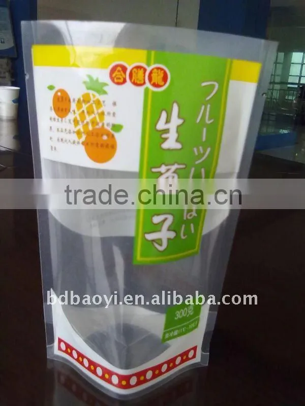 stand up plastic packaging bag for snack with bottom gusset