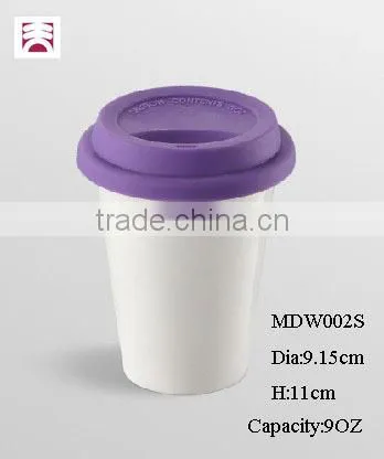 MDW002-9OZ mug with silicone lid single wall ceramic mug