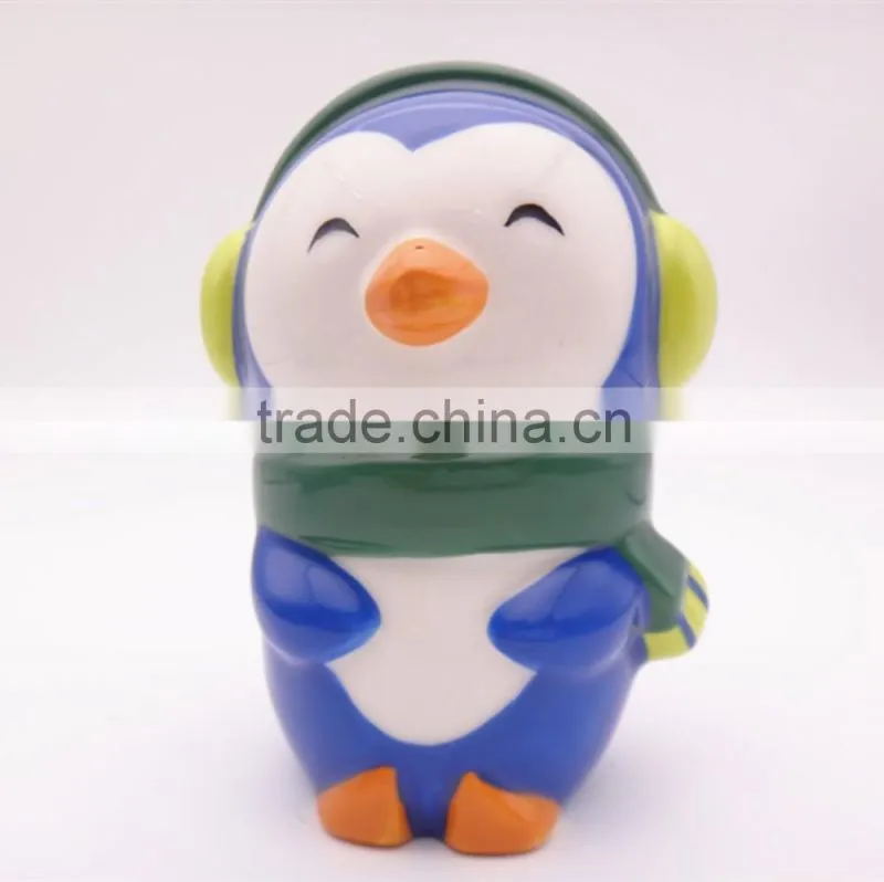 Custom funny Christmas penguin ceramic salt and pepper shaker