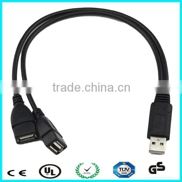 30cm black USB A male to 2 USB female cable