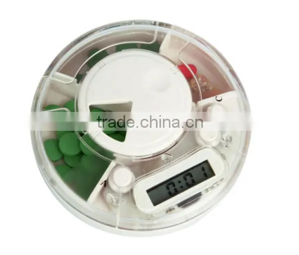 Multifunctional Round Shape 4 Compartments Alarm Pill Box digital Timer Countdown Timer
