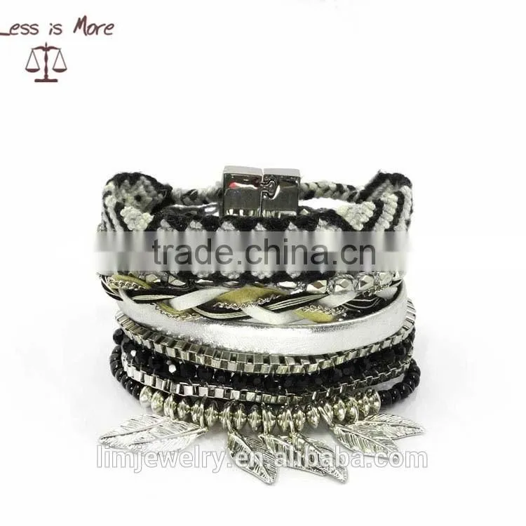 Top Quality Bohemian Bracelet with metal leaf Tassel Brazilian Magnet Bracelet