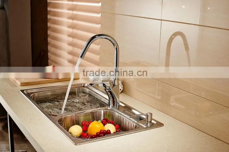 Hot and cold water chrome sink faucet