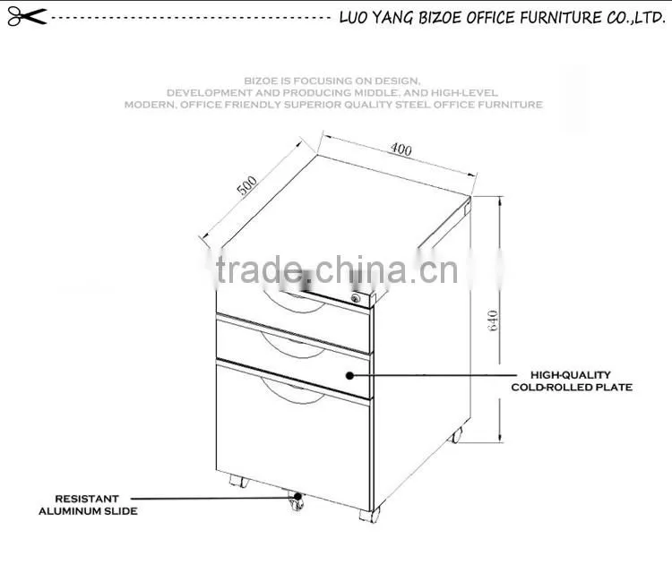 Good service metal kd two-door office desk with pedestal cabinet