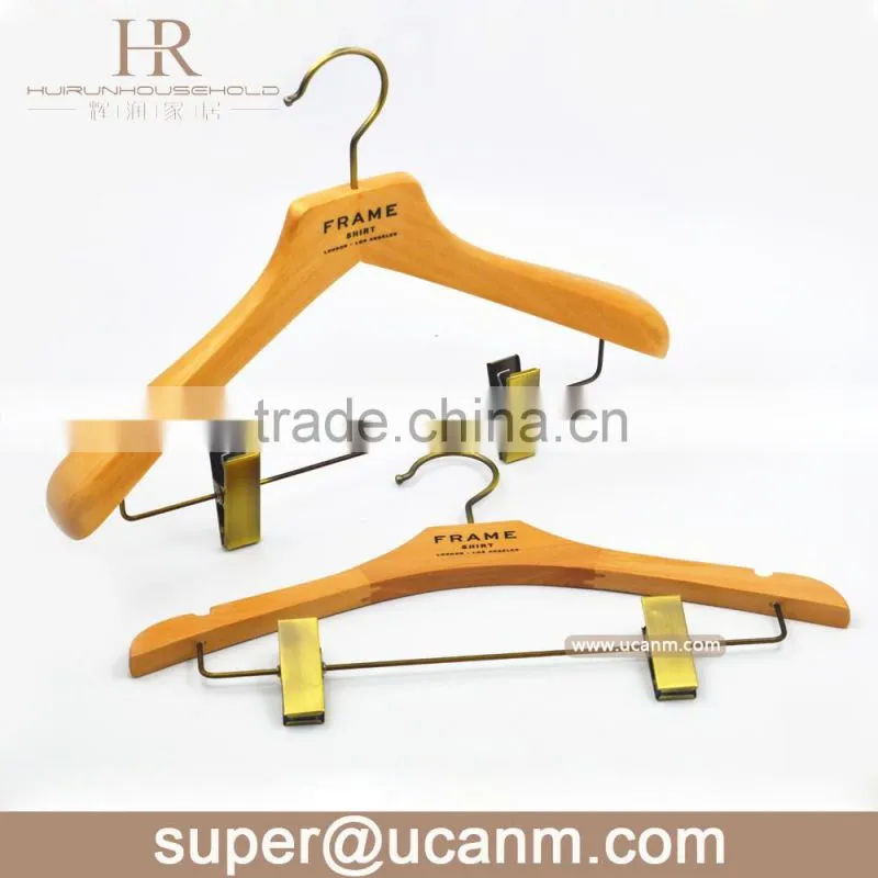 HRW-FF1GP wooden luxury clothes hanger,wooden clips hanger
